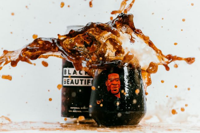 Capturing Elegance: A Dazzling Black Is Beautiful Stout Splash in Can and Glass. Pure Beauty!